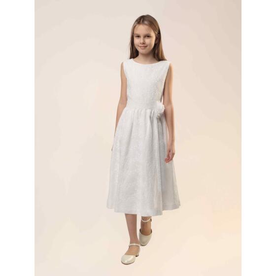 Greta weiss (Kommunionkleid im Bohostil) Baumwolle - f&auml;rbbar, f&uuml;r starke M&auml;dchen 152