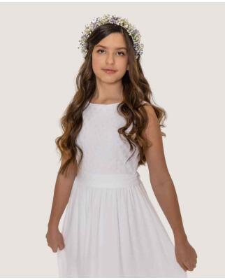 Anna lang wei&szlig; (Kommunionkleid von Miolilou mit Punktespitze) f&uuml;r kr&auml;ftigeM&auml;dchen
